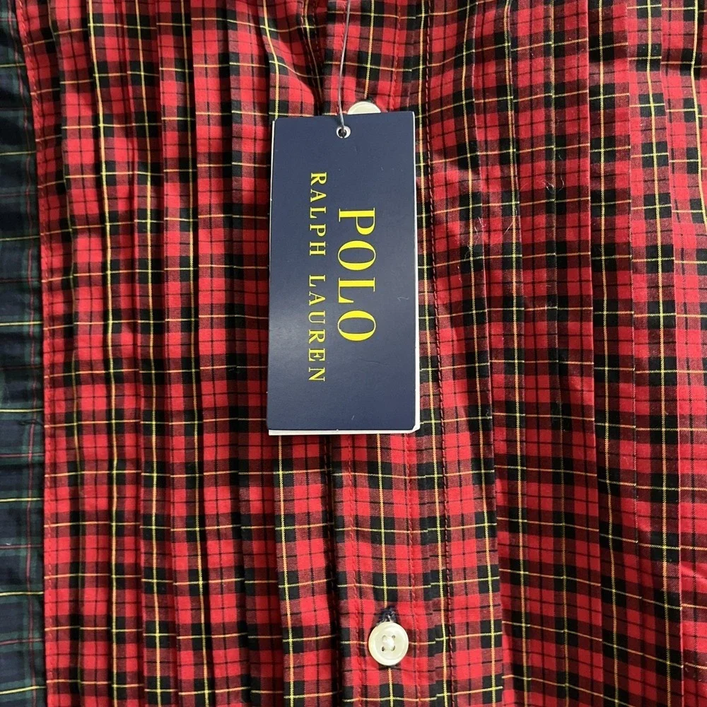 Polo Ralph Lauren Mixed Plaid Button Down Shirt Dress Size 16 Fit‎ Flare Preppy